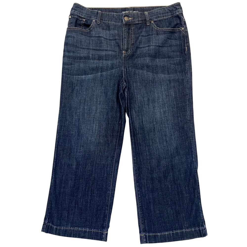 Chico's Straight Leg Crop Dark Wash Blue Denim Stretch Jeans 2 (Size L 12)